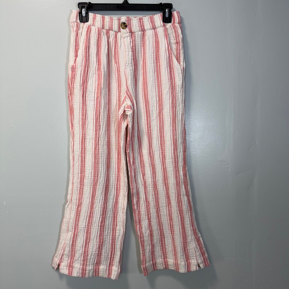 Wonderly Mauve White Striped Cotton Gauze Wide Leg Crop Pants PS